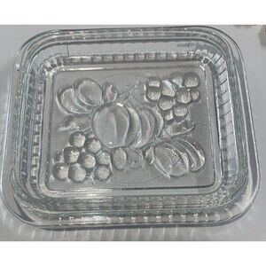 Vintage 1950s Federal Glass Refrigerator Dish LID ONLY Fruit Design 5”x4.5" EUC